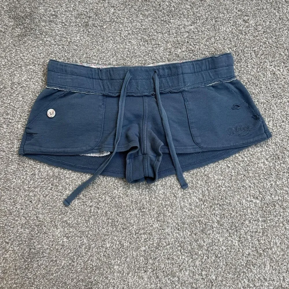 Billabong Micro Sweat Shorts Womens Small Blue French Terry Beach Y2K Surf Mini